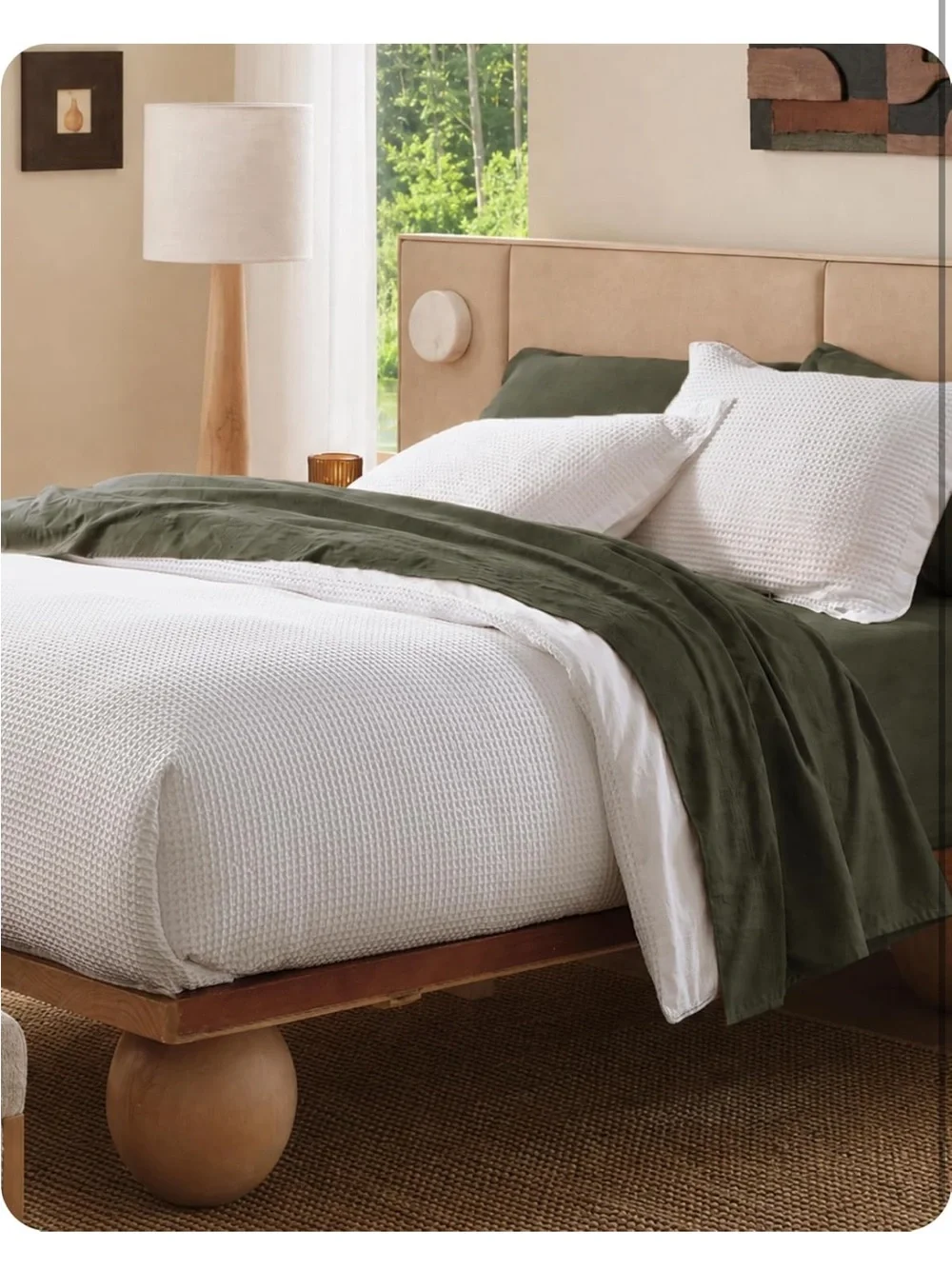 NEW Bedsure Oversized King Duvet Cover Set. 100% Cotton Waffle Weave Coconut Wht